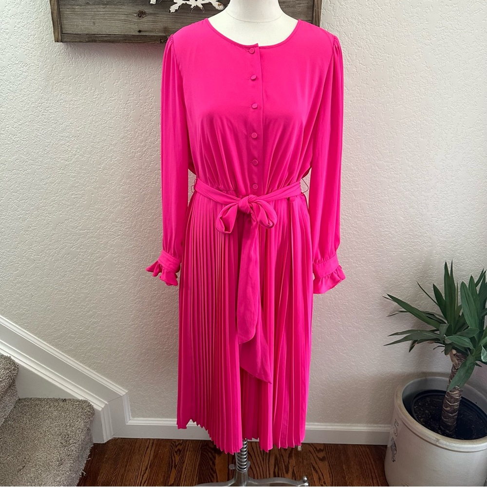 J. Crew Pink Button-Down Pleated skirt long sleeve Dress size 10 NWT